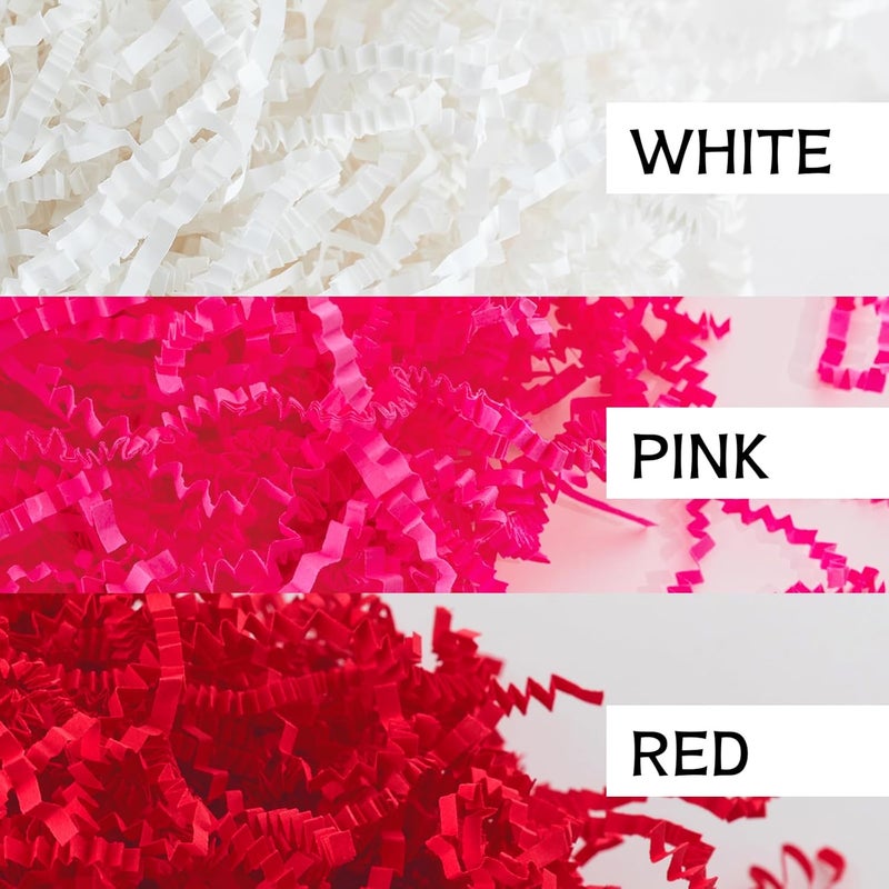 Gloreyan 3 Colors Valentine's Day Crinkle Cut Paper Shred, Pink Red White Raffia Paper Sherd Filler Grass for Gift Wrapping Basket Filling Birthdays Weddings Party Supply（10.6 oz） - Image 3